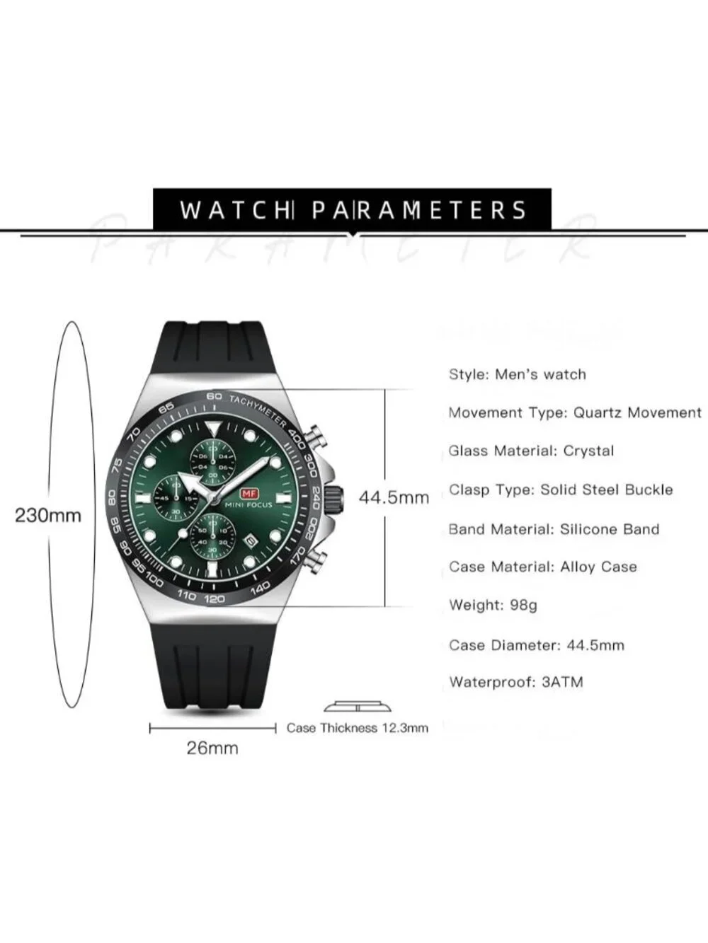 Men's Silver And Green Analog Quartz Waterproof Chronograph Stylish Casual Watch